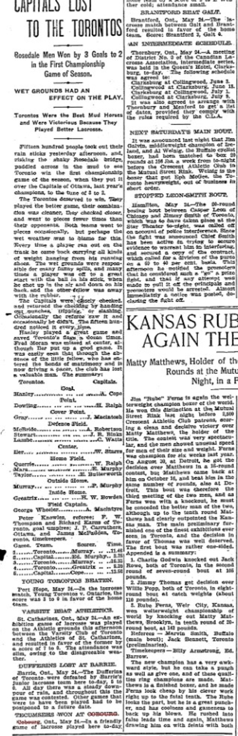 1901-05-25 Lacrosse -Tecumseh vs Cobourg-TO Star