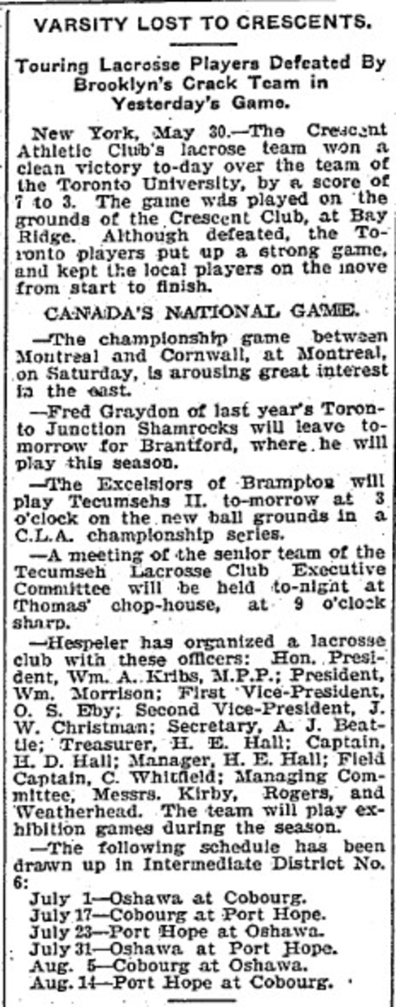 1901-05-31 Lacrosse -District 6 schedule-TO Star