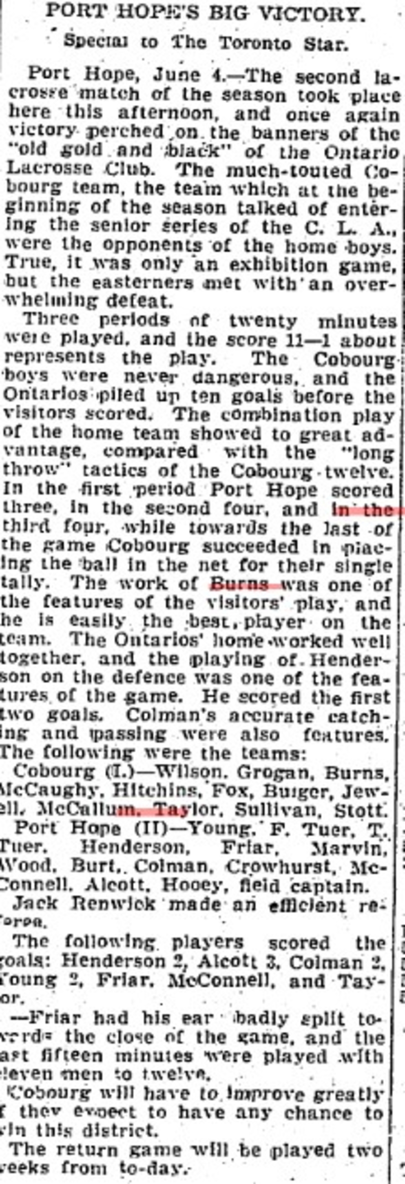 1901-06-04 Lacrosse -Cobourg vs PH-TO Star