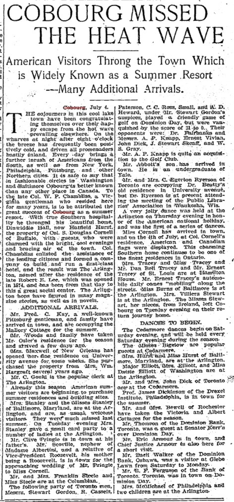 1901-07-06 Golf -Summer visitors at Cobourg Club-TO Star