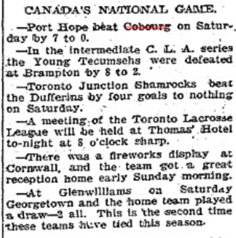 1901-07-22 Lacrosse -PH vs Cobourg-TO Star