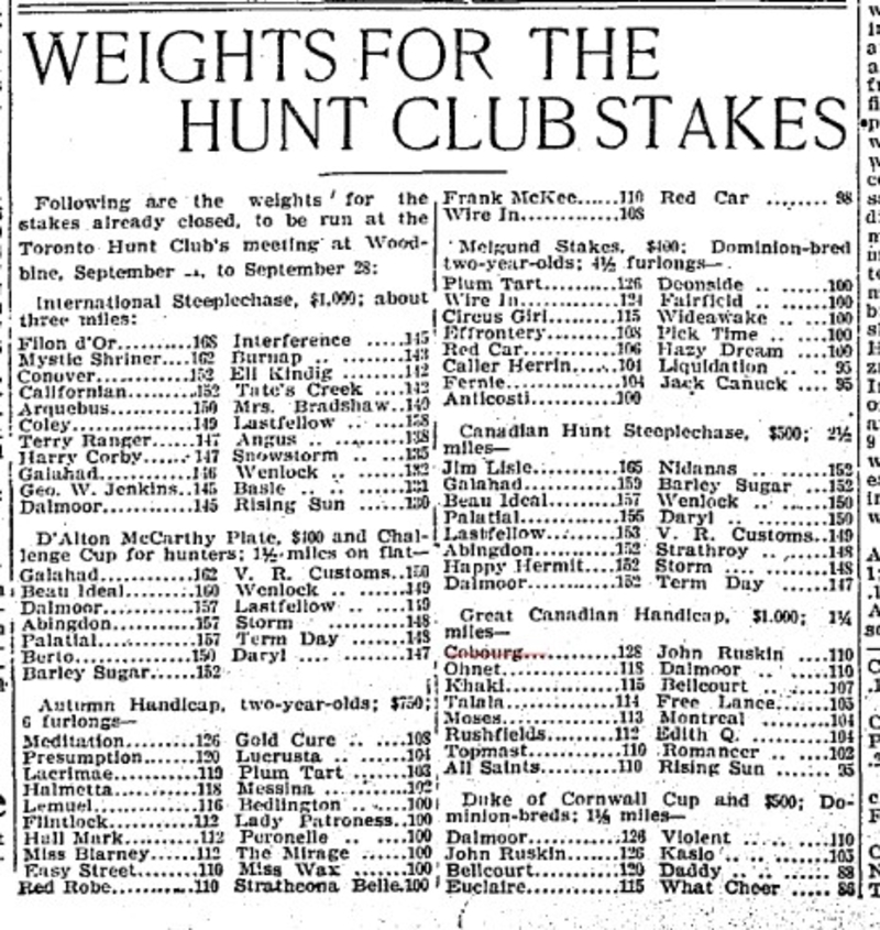 1901-09-08 Horse Racing -Weights for the Hunt Club Stakes-TO Star