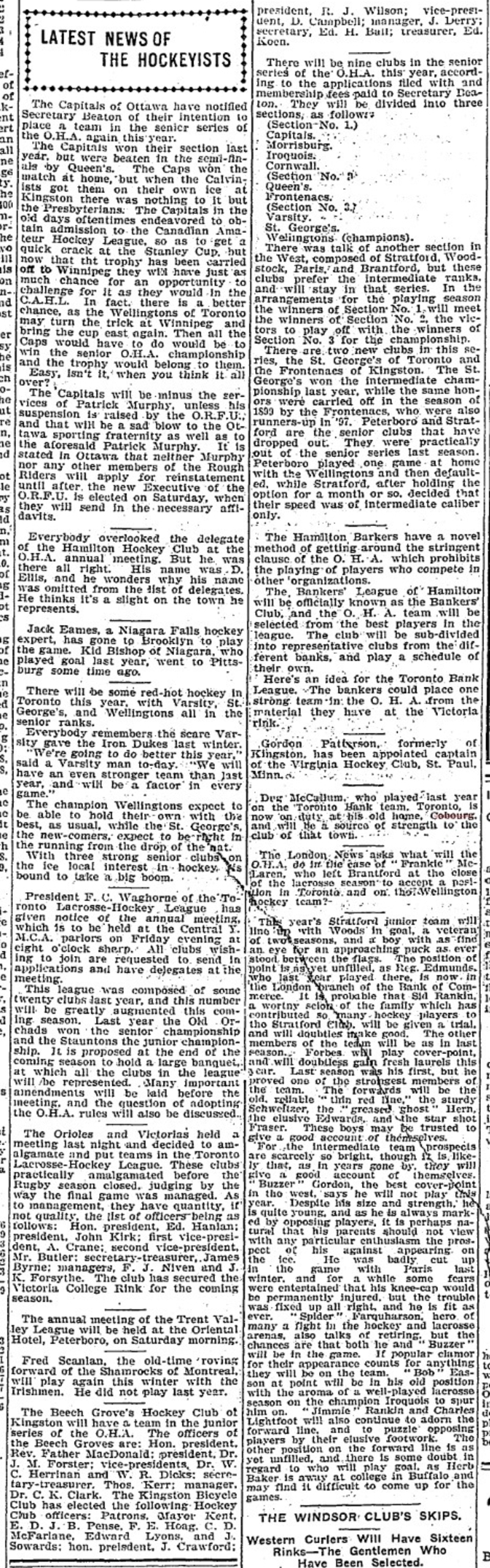 1901-12-11 Hockey -Dug McCallum returns to play in Cobourg-TO Star