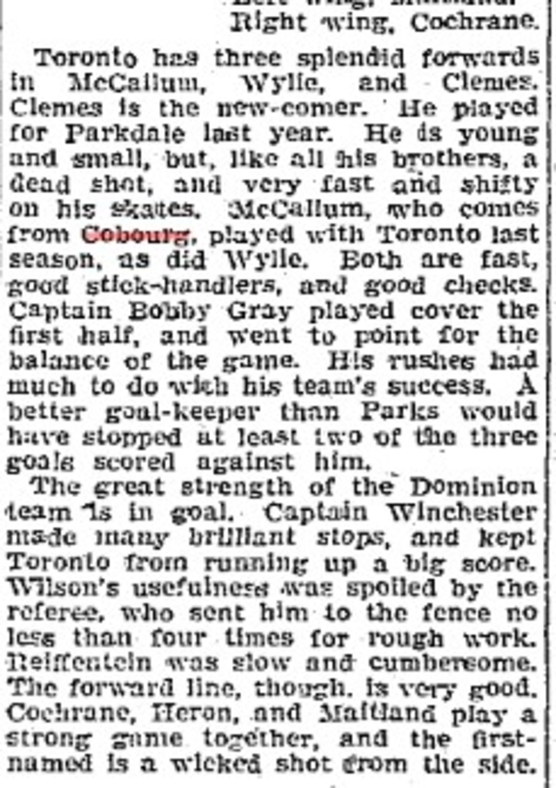 1902-01-13 Hockey -McCallum of Cobourg plays for Toronto-TO Star