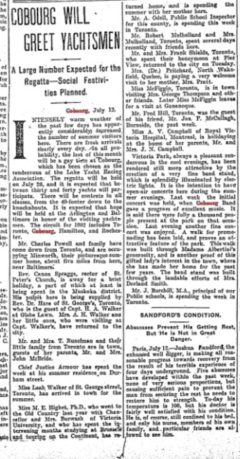 1902-07-12 Yacht Racing -Visitors arriving for Cobourg Races-TO Star