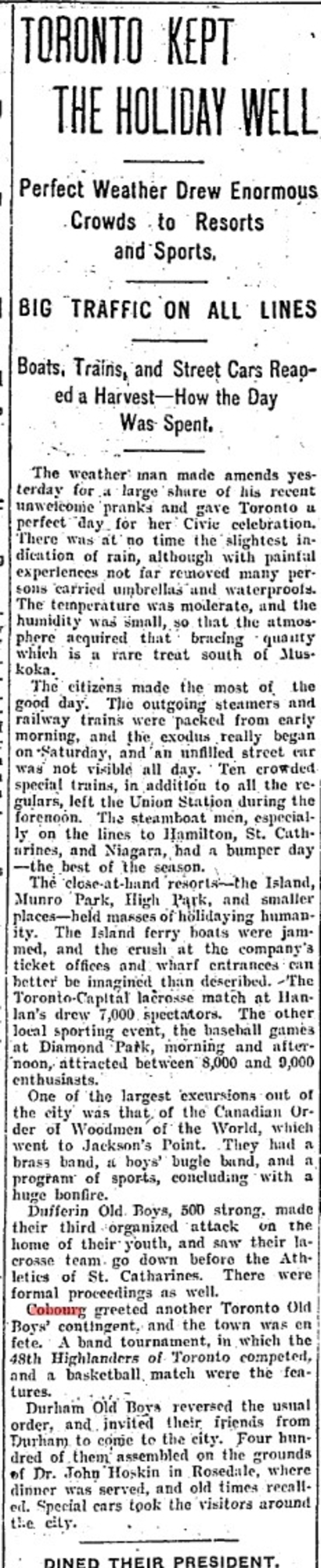 1902-08-05 Basketball -Toronto Old Boys Visit Cobourg-TO Star