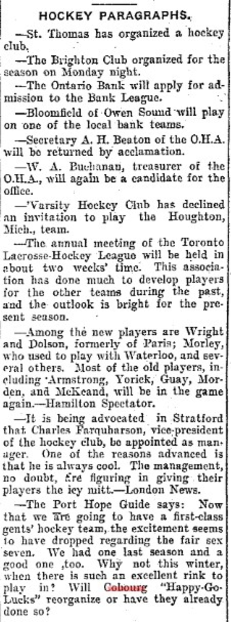 1902-11-22 Hockey -Ladies Happy Go Lucks Team-TO Star