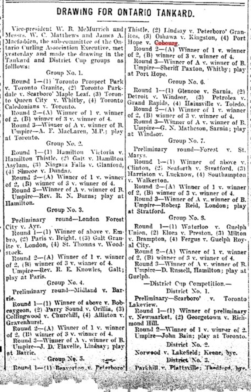 1902-12-19 Curling -Draw Schedule for Ontario Tankard-TO Star