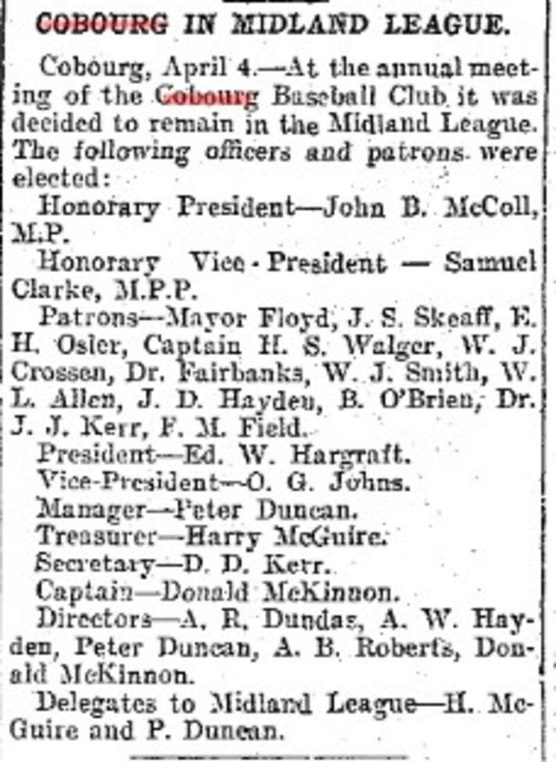 1903-04-04 Baseball -Cobourg in Midland League-TO Star