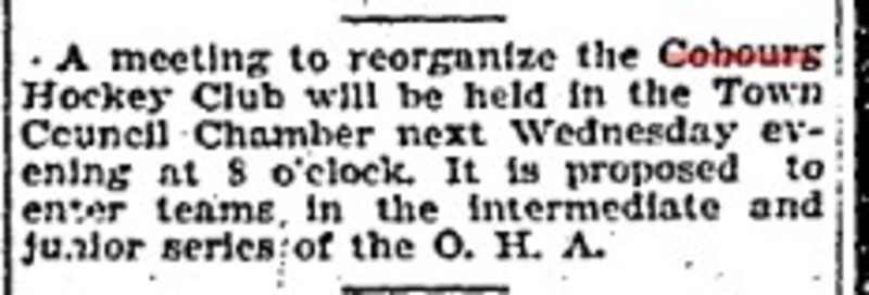 1903-10-31 Hockey -Cobourg may enter Junior and Intermediate-TO Star