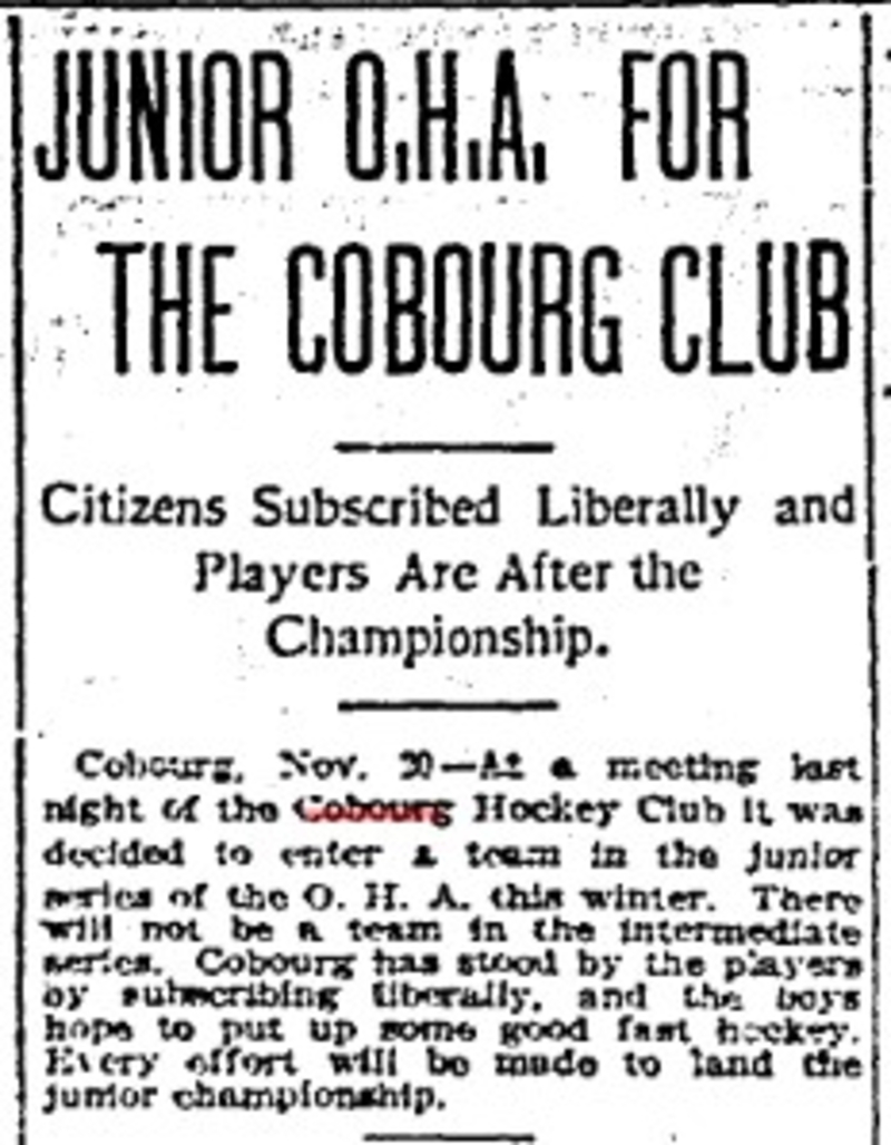 1903-11-20 Hockey -Cobourg Decides only Junior OHA Team-TO Star