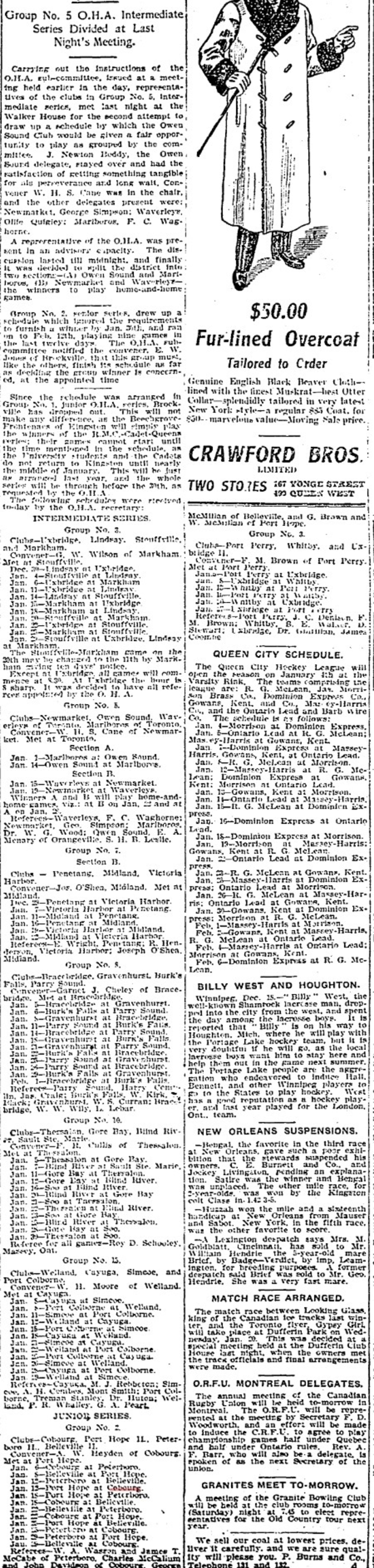 1903-12-18 Hockey -OHA Divisions w-Schedules-TO Star