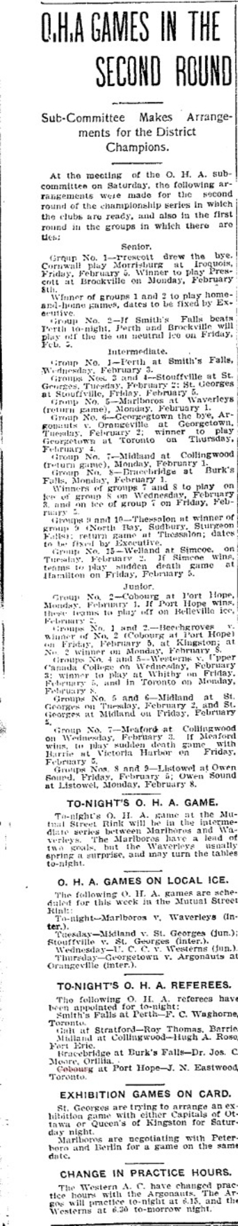 1904-02-01 Hockey -Juniors OHA 2nd Round Schedule-TO Star