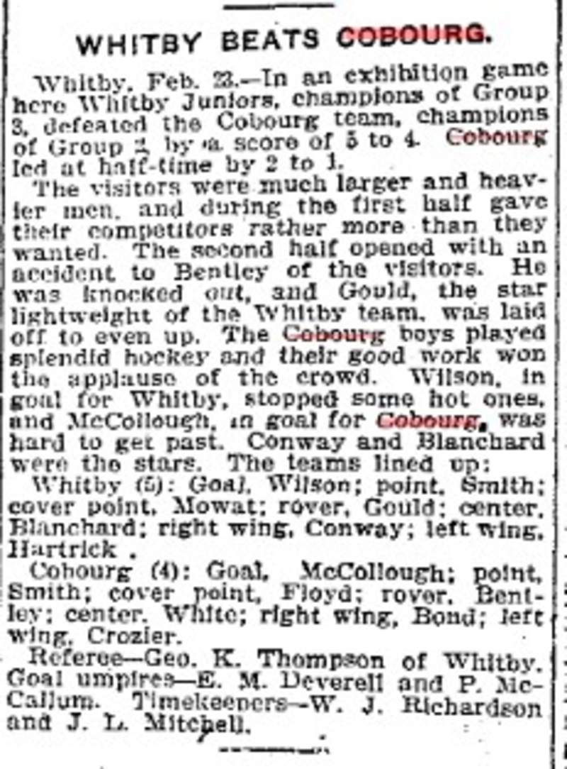 1904-02-24 Hockey -Juniors vs Whitby exhibition-TO Star