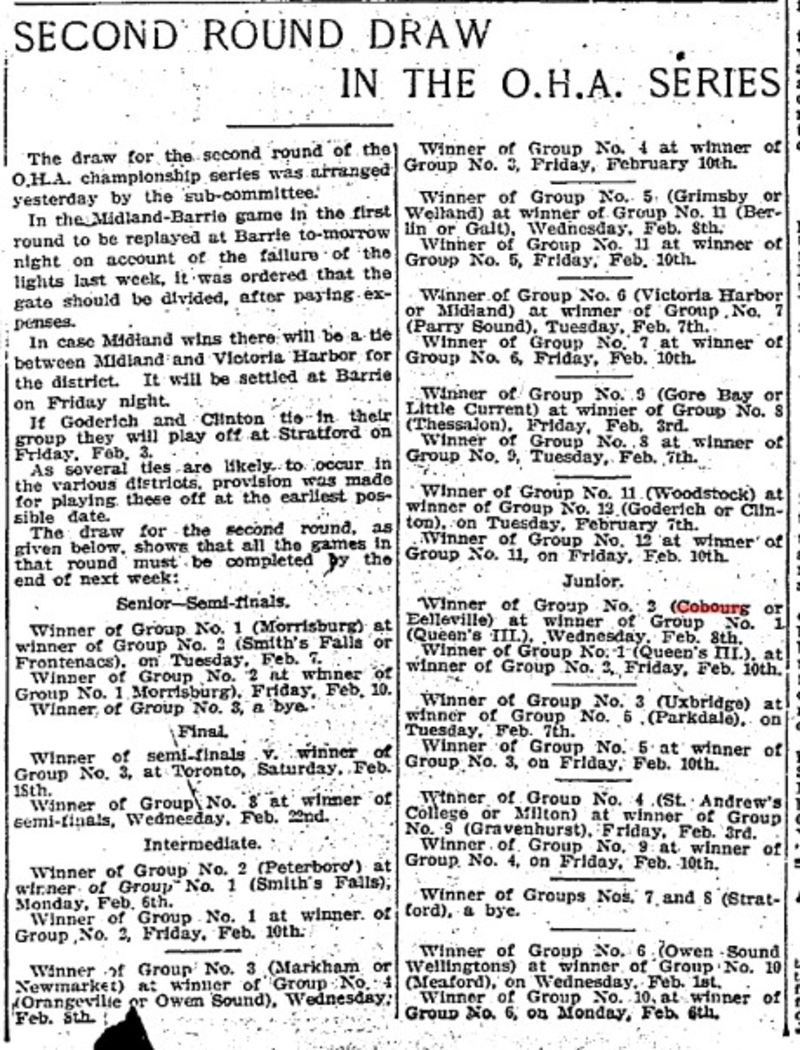 1905-01-31 Hockey -OHA Second Round Draw