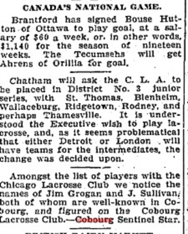 1905-05-13 Lacrosse -Cobourg Players sign with Chicago
