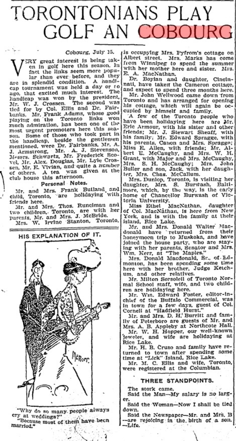 1905-07-15 Golf -Torontonians Golf in Cobourg