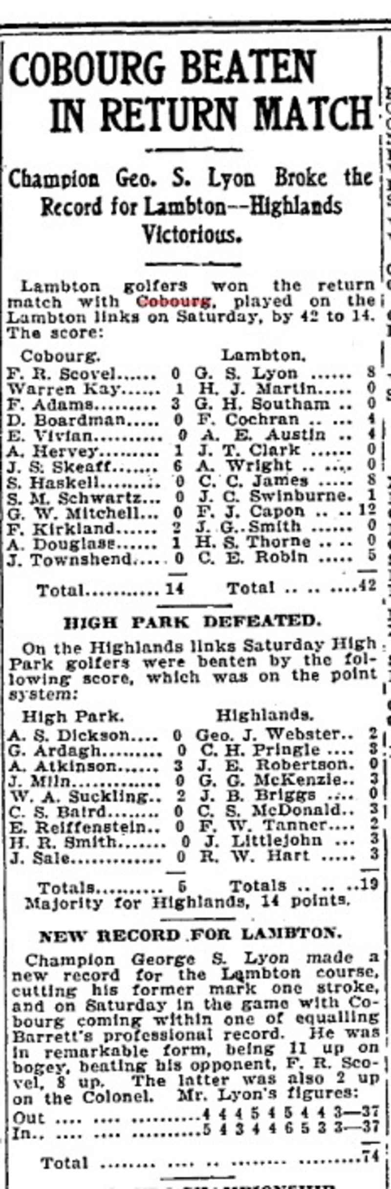 1905-08-28 Golf -Cobourg visits Lampton Club