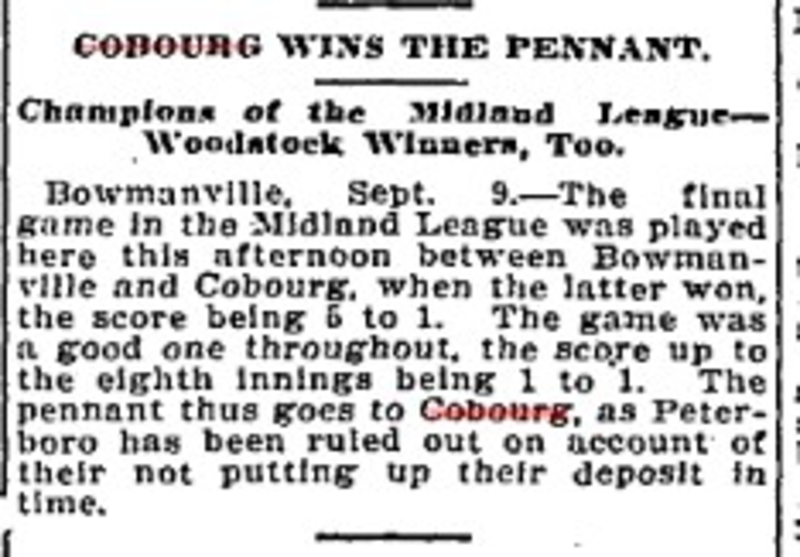 1905-09-11 Baseball -Cobourg Wins Pennant