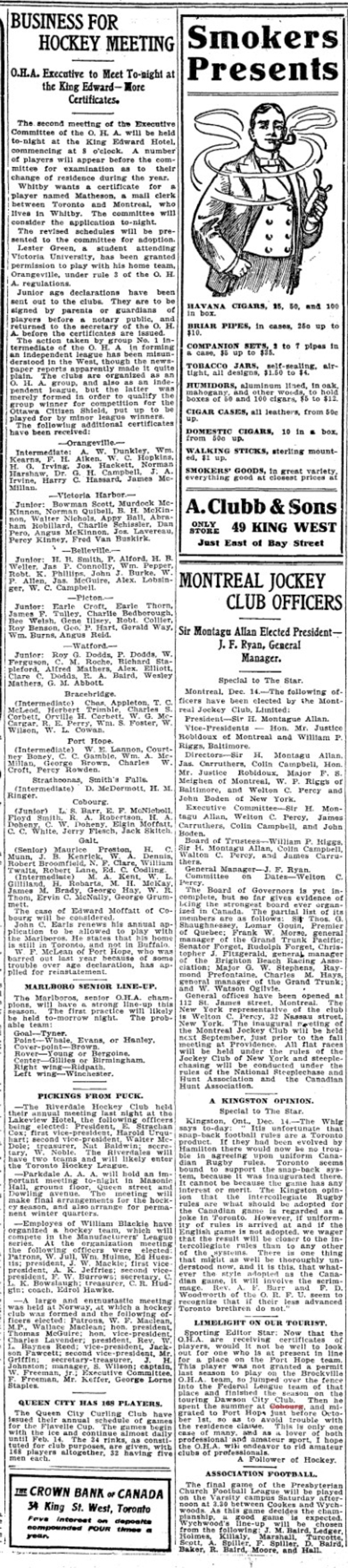 1905-12-14 Hockey -Business for Hockey Meeting