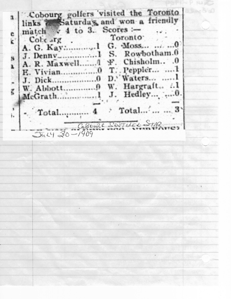 1909-07-30 Golf -Cobourg visits TO links
