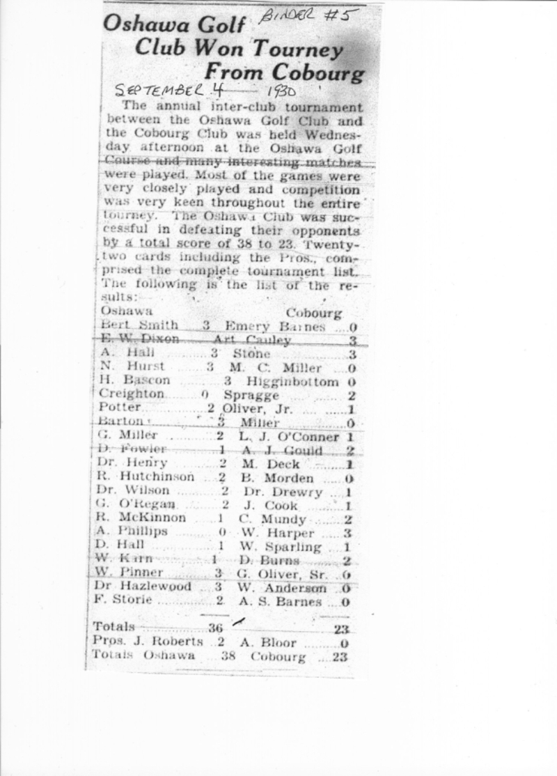 1930-09-04 Golf -Cobourg at Oshawa