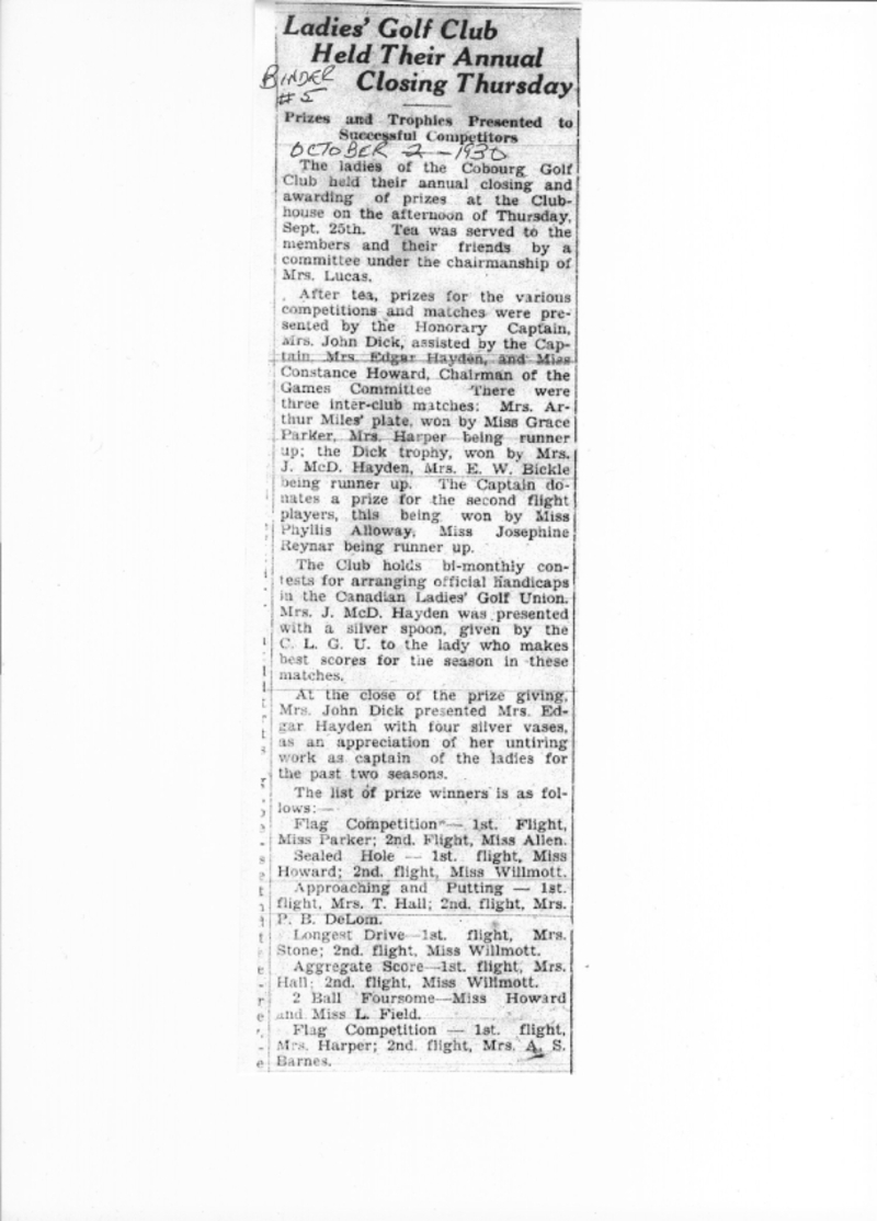 1930-10-02 Golf -Ladies Annual Closing