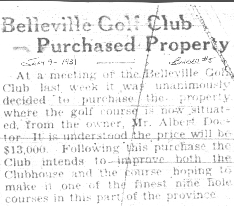 1931-07-09 Golf -Belleville Club buys course property