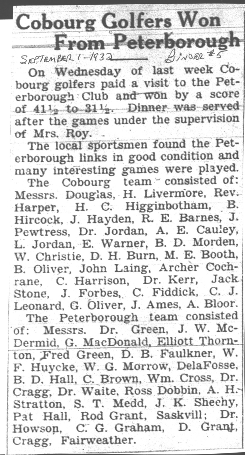 1932-09-01 Golf -Cobourg Club at Ptbo