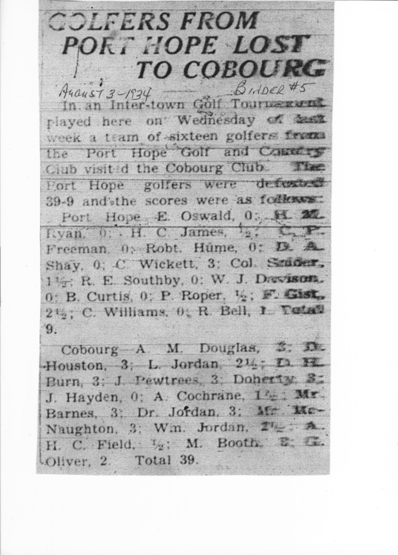 1934-08-03 Golf -Cobourg vs PH