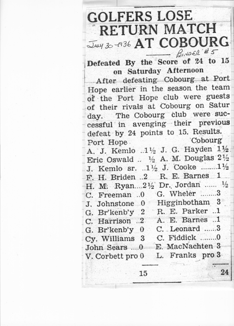 1936-07-30 Golf -Cobourg vs PH