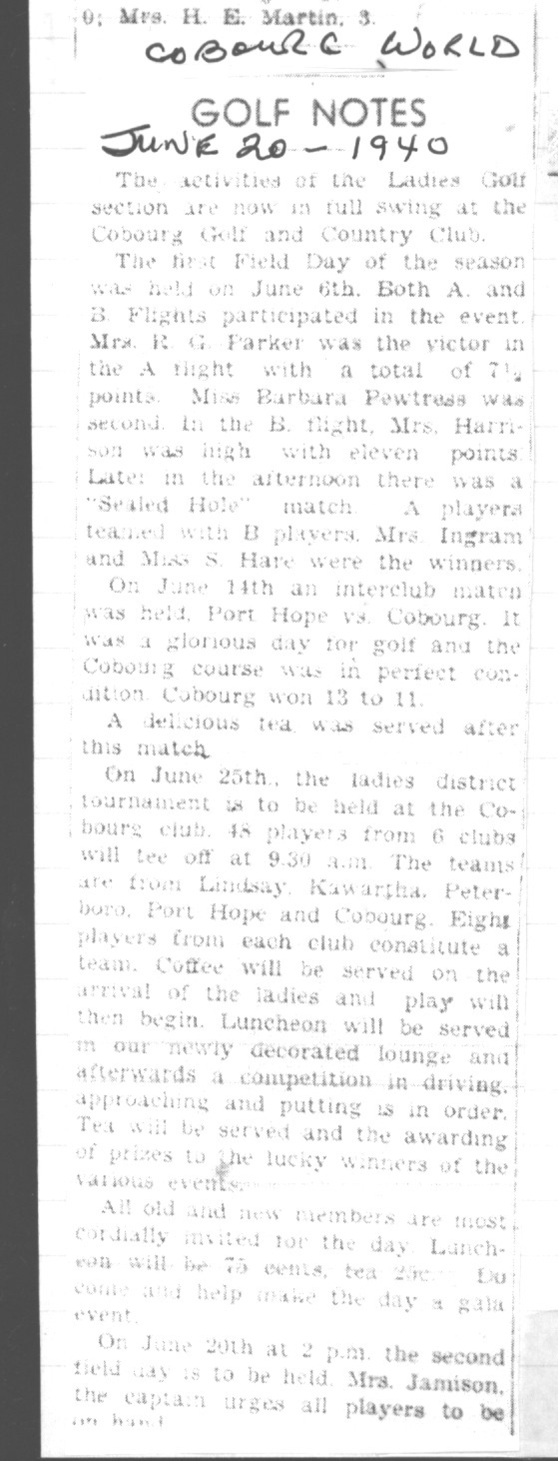 1940-06-20 Golf -Ladies field day