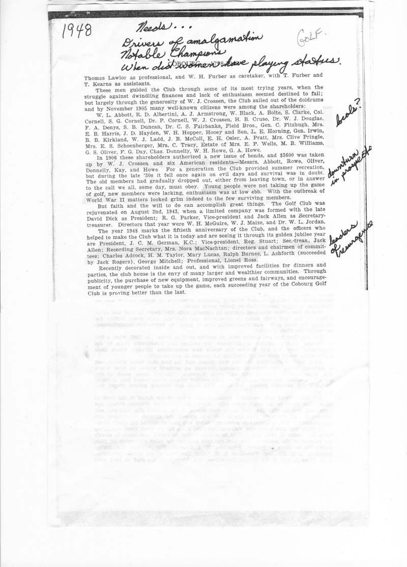 1948-01-01 Golf -Cobourg Golf Club History Pg2
