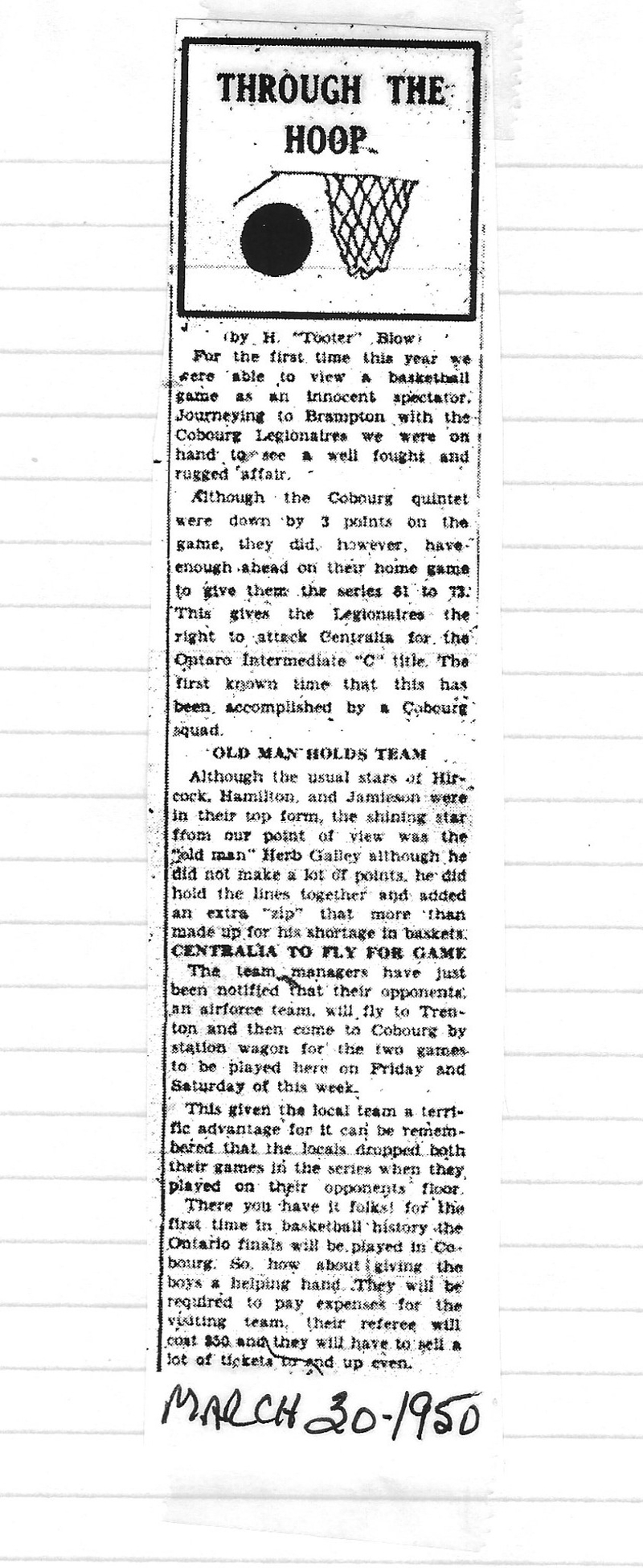 1950-03-30 Basketball -Commentary-Legionnaires Advance to Ontario Intermediate C Finals