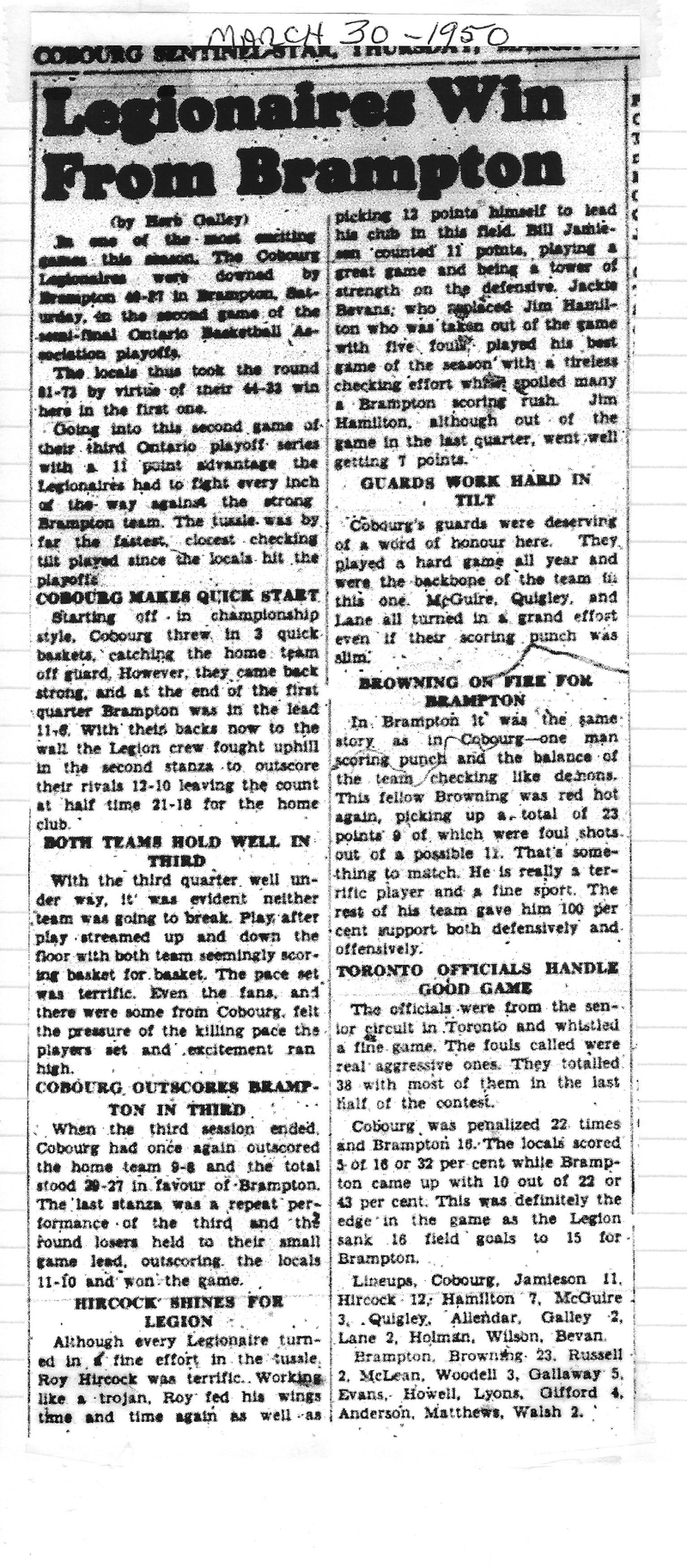 1950-03-30 Basketball -Legionnaires Advance to Finals