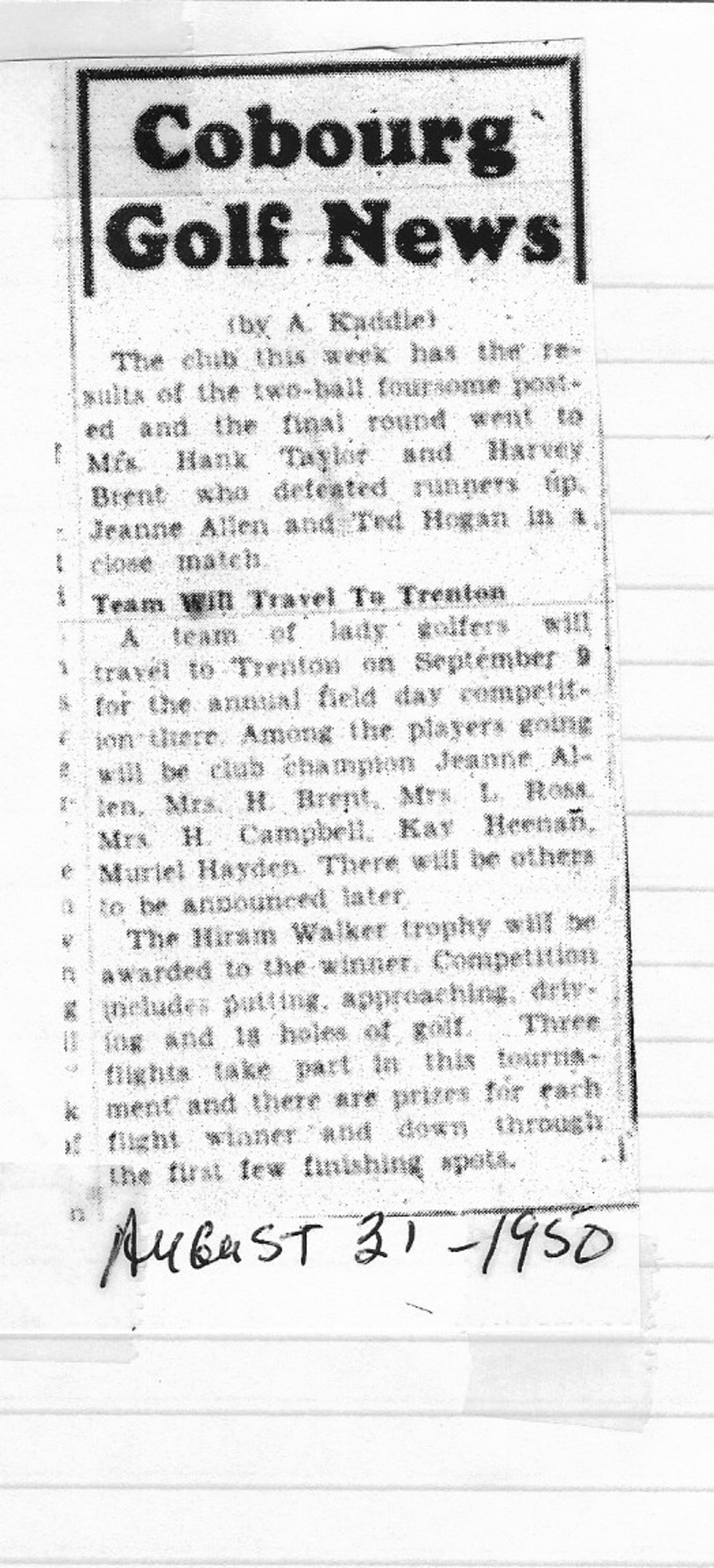 1950-08-31 Golf -Two Ball Tournament