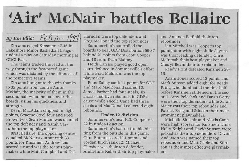 1994-02-10 Basketball -Lakeshore Minor Basketball League News