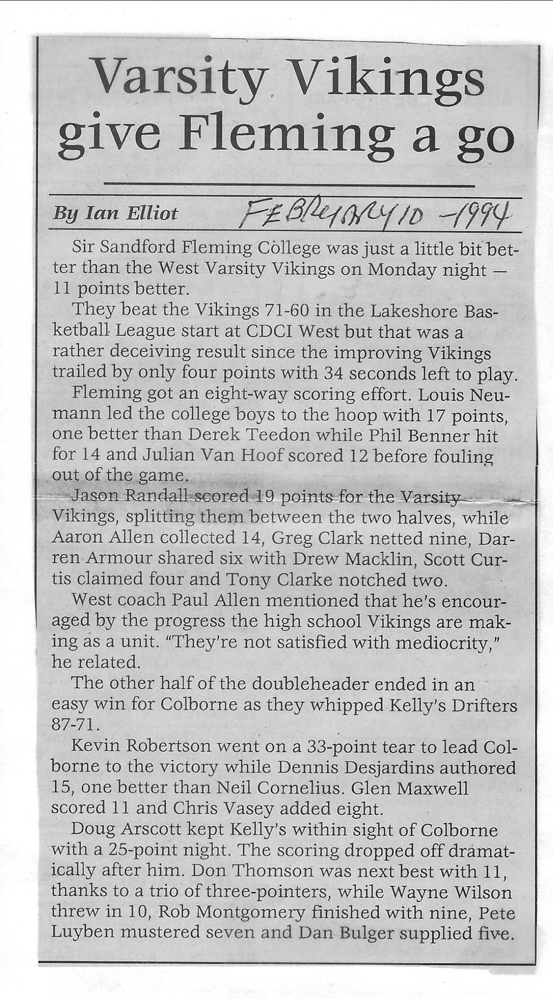 1994-02-10 Basketball -Men's Lakeshore League Highlights