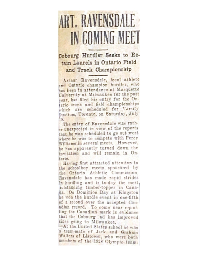 AR003-1931-07-16 Track and Field -Arthur Ravensdale -Cobourg Hurdler