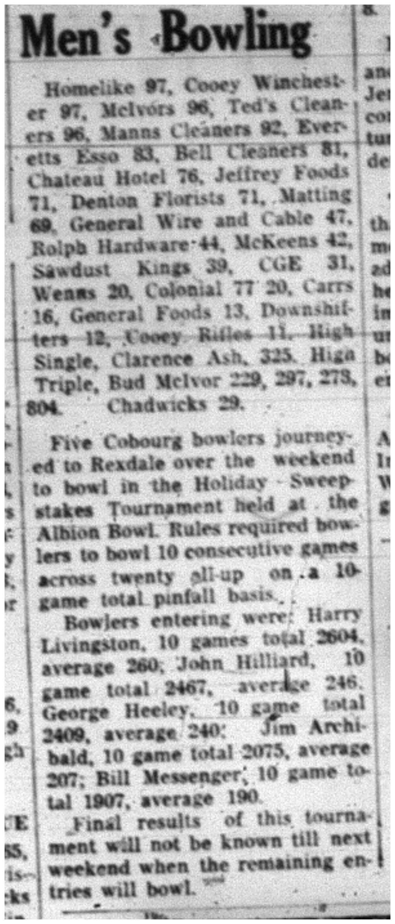 1964-01-15 Bowling -Mens bowling