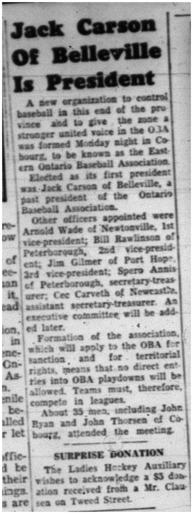 1964-01-22 Baseball -Jack Carson -Ontario baseball association