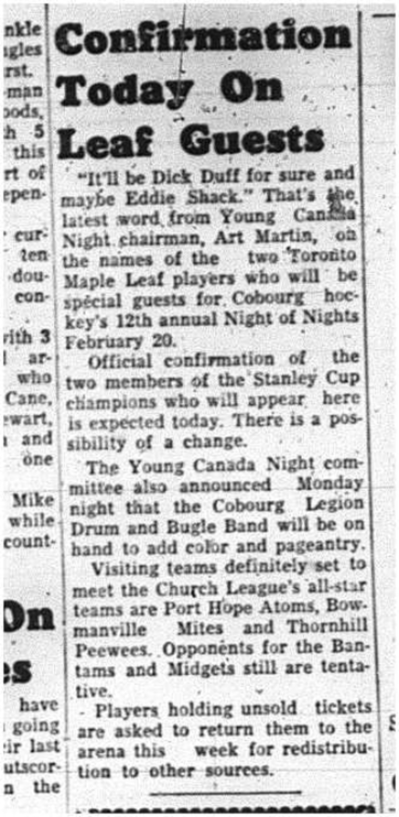 1964-02-05 Hockey -12th annual night of nights -Dick Duff -Eddie Shack
