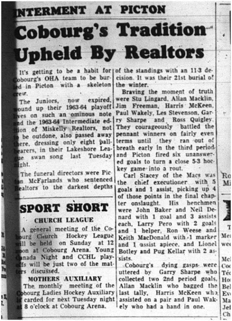 1964-02-05 Hockey -Cobourg vs. Realtors -Ross Quigley