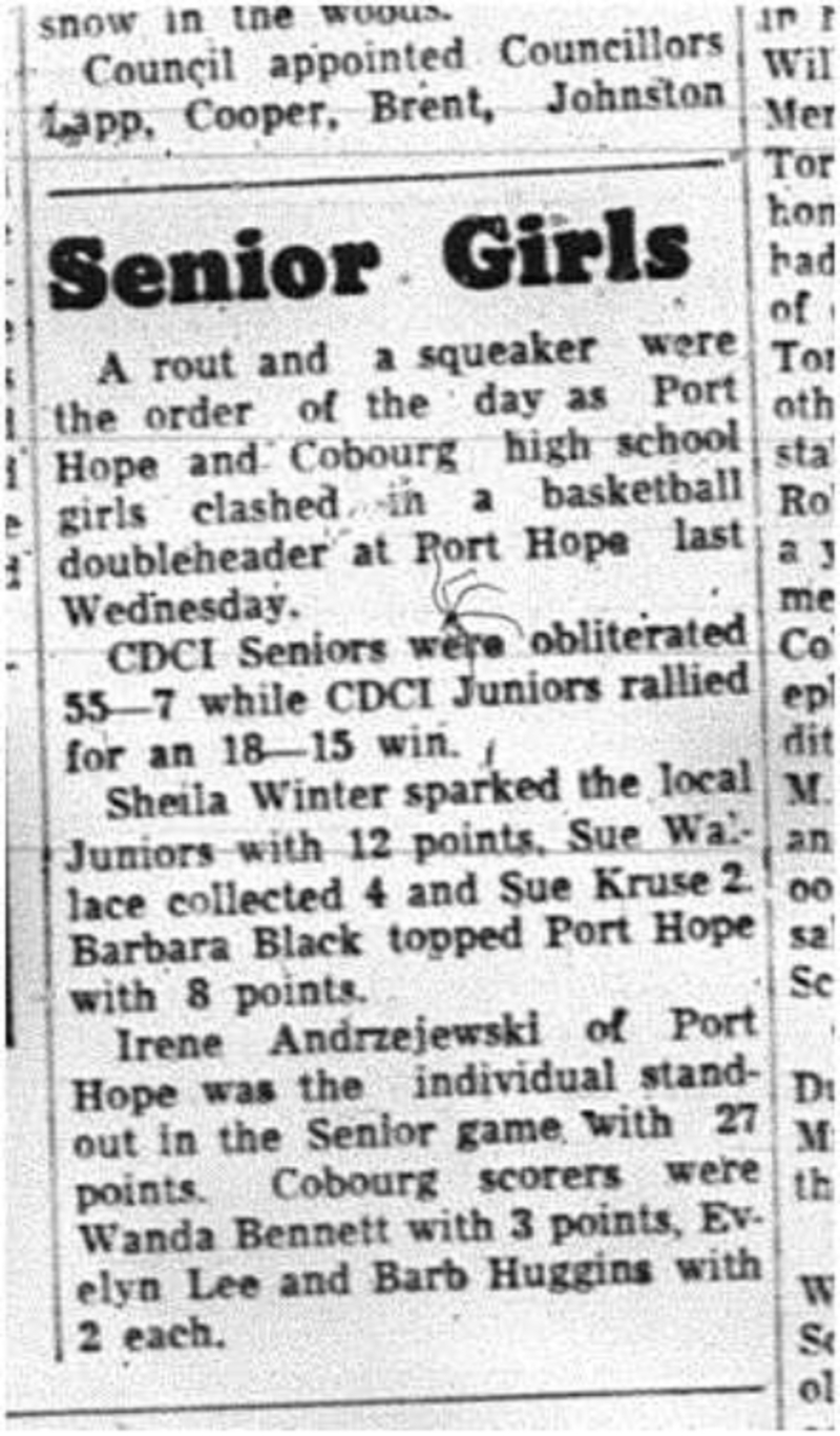 1964-02-05 School -Basketball -CDCI vs. Port Hope -junoirs -seniors