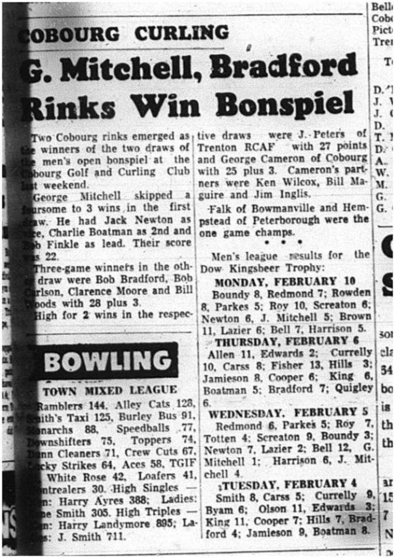 1964-02-12 Curling -Bonspiel -Mens league results