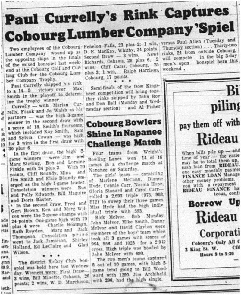 1964-02-19 Curling -Cobourg Lumber Company bonspiel