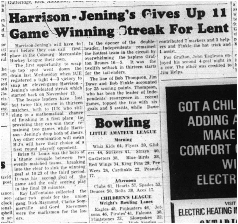 1964-02-19 Hockey -Cobourg Mercantile League -Harrison-Jenings