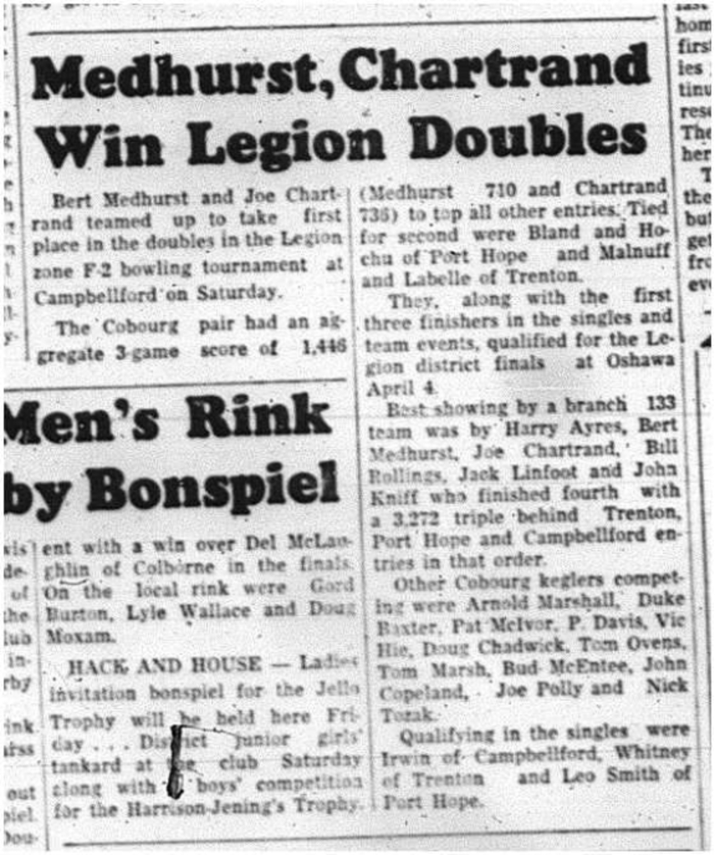 1964-02-26 Bowling -Legion doubles -Bert Medhurst -Joe Chartrand
