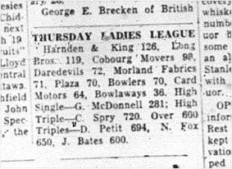 1964-02-26 Bowling -Thursday ladies league