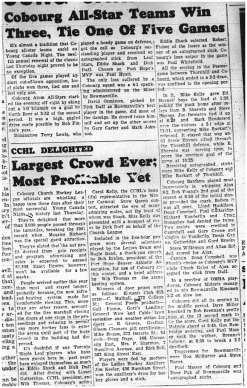 1964-02-26 Hockey -Young Canada Night -Cobourg All-Star Teams